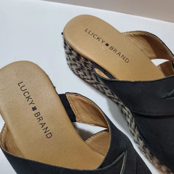 Lucky Brand / Genzy Platform Espadrille Wedge Sandals in Black / Size 8.5 - Picture 12 of 15